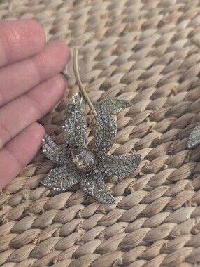 Vintage Rhinestone Floral Drop Earrings in Antique Gold And Silver